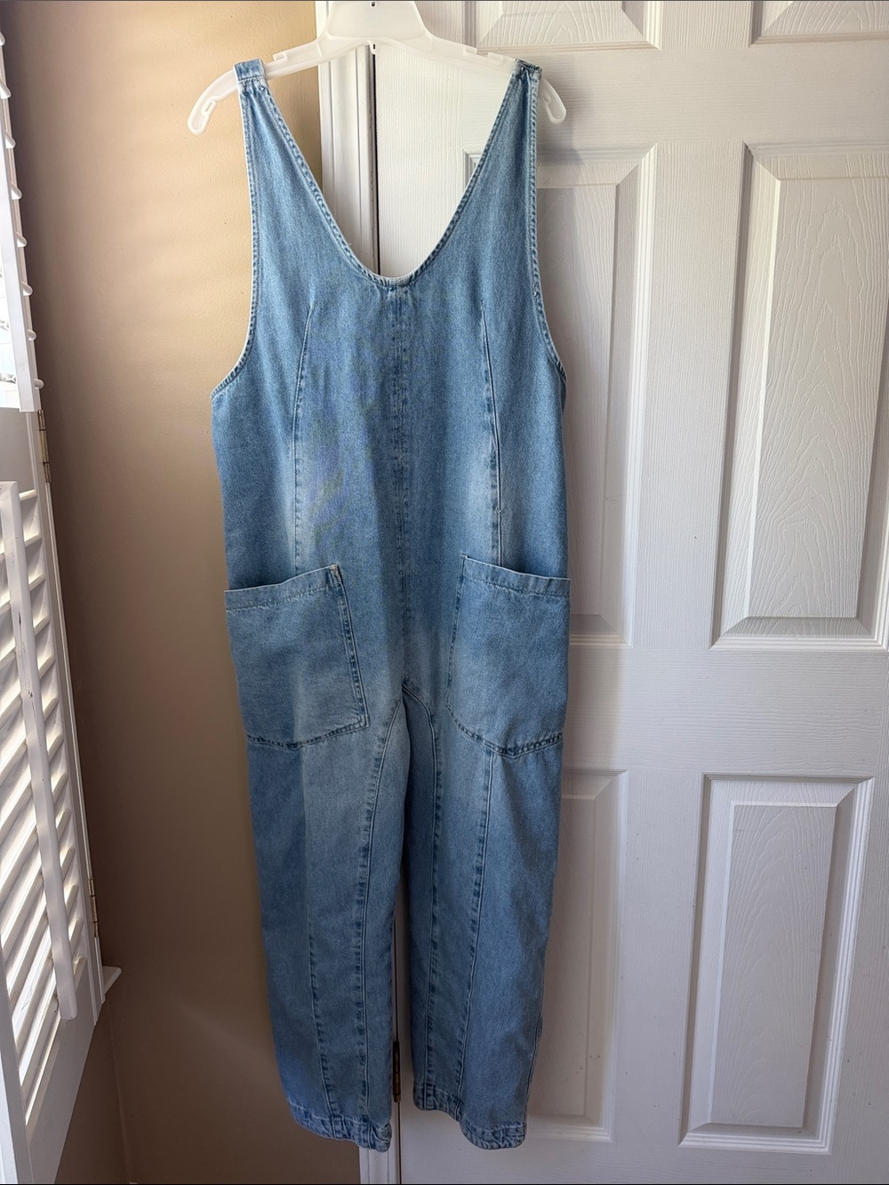 We The Free Light Wash Denim Overalls Jumpsuit